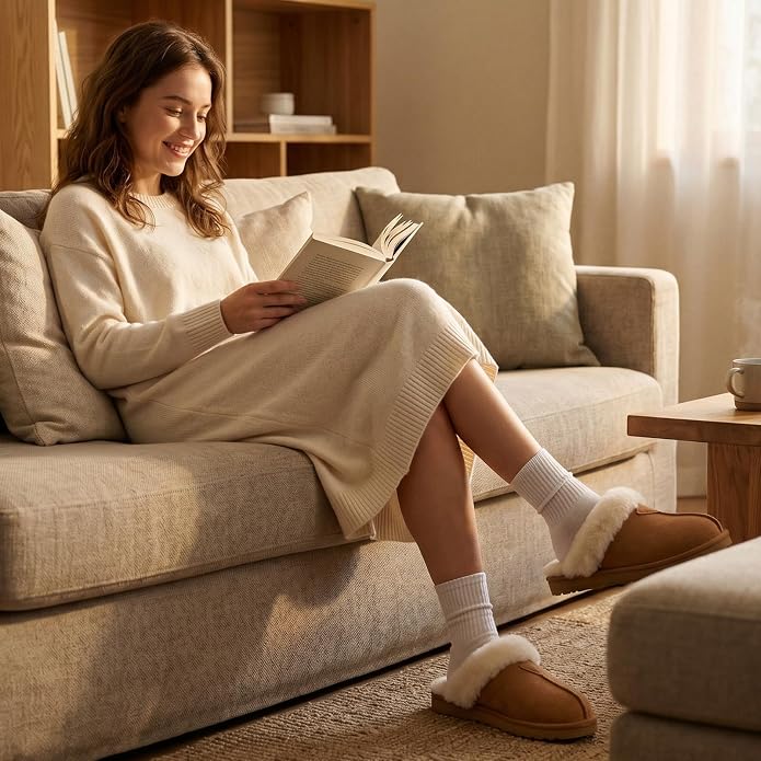 Cargue la imagen en el visor de la galería, Women's Leather Luxe Cozy Memory Foam Slippers
