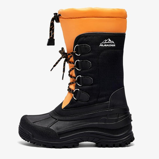 Aleader Men s Insulated Waterproof Winter Snow Boots Black Lace 11
