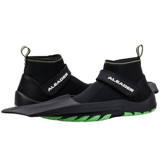 CN Aleader Hydro Snorkeling Fins Diving Shoes - Black/Green Fins