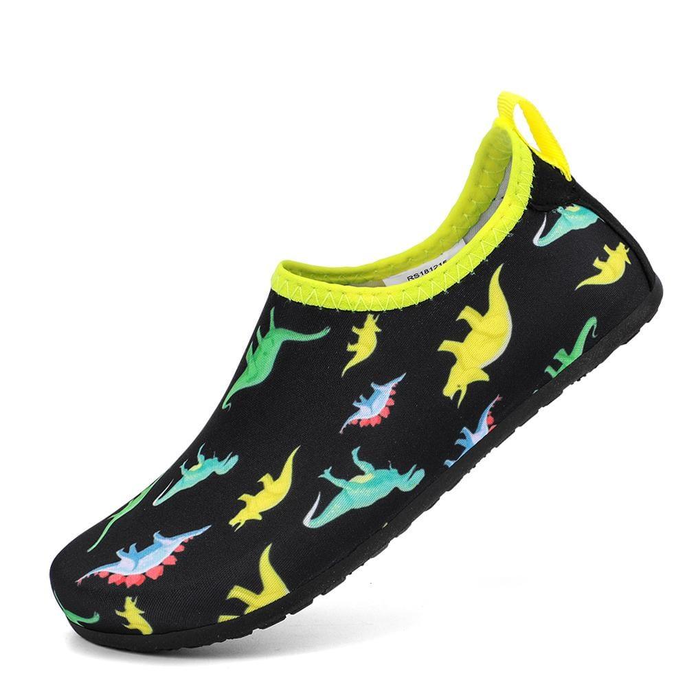 aleader 6/7 US Toddler / BLACK/DINOSAUR Kid's Aqua Water Shoes/Socks